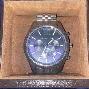 Mens Michael Kors Blue Dial Stainless Steel Watch With Links
